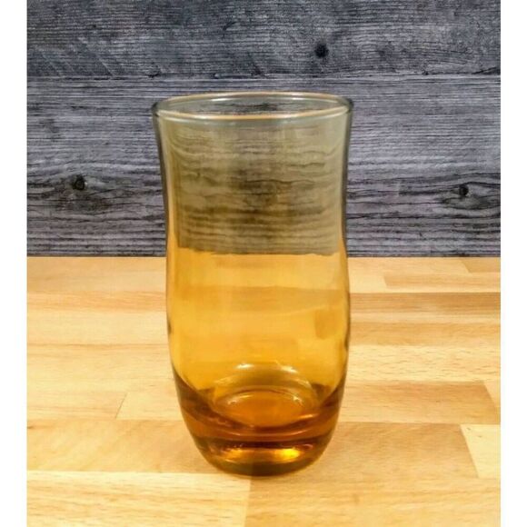 60's Mid Century Modern Amber Set of 4 Glass Tumblers 6x3 - Picture 4 of 5